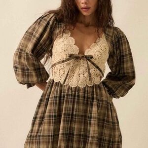 Plaid Dress with Lace Detail